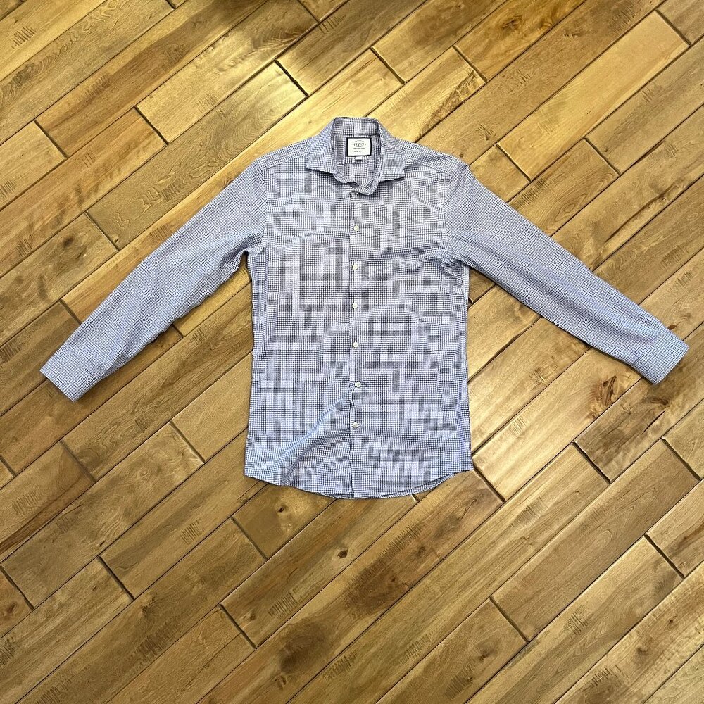 Charles Tyrwhitt Men's Extra Slim Fit blue and light purple houndstooth 15.5